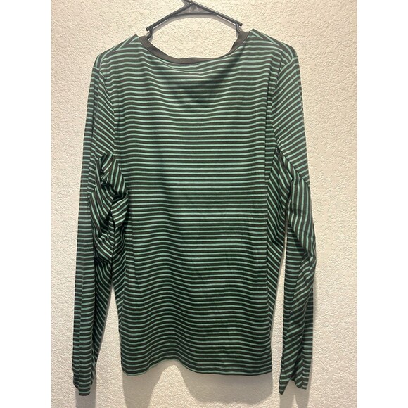 Toad And Co Horny Toad Striped VNeck Long Sleeve Shirt Large Green Black Cotton - Picture 2 of 9